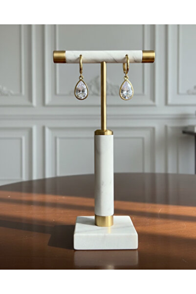 Z&T ACCESORIES أقراط من الفولاذ على شكل قطرة مرصعة بحجر الزركون