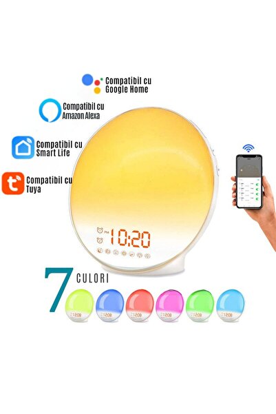 CZAY Dispozitiv Sunete Albe CZAY®,Ceas Desteptator WIFI,Smart App,Lampa Veghe Bebelusi,7 Culori