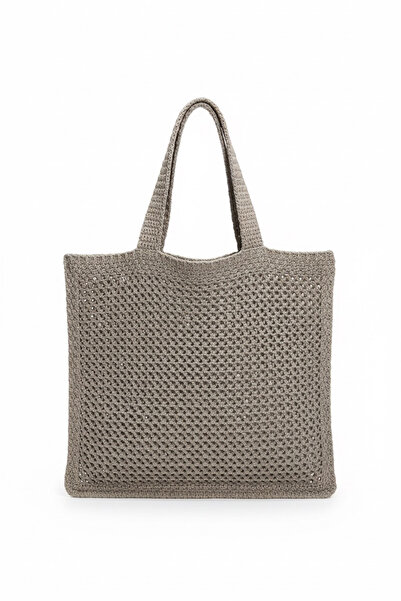 BAHELS Kadın Koyu Vizon Crochet Edition Örgü Tote Omuz Çantası