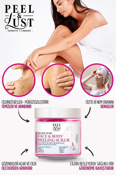 PEEL & LUST El-vücut Peelingi, Çilek Özlü Nem Bombası, Anında Batık Karşıtı