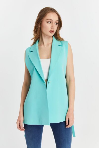 Bolivente Women's Turquoise Regular Lined Woven Vest