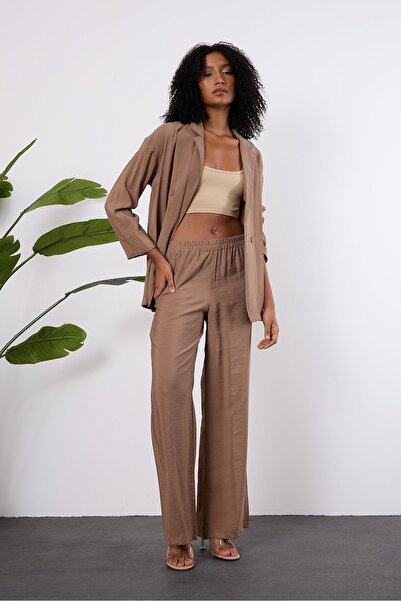 Bolivente Pantaloni casual maro deschis cu talie elastică obișnuită