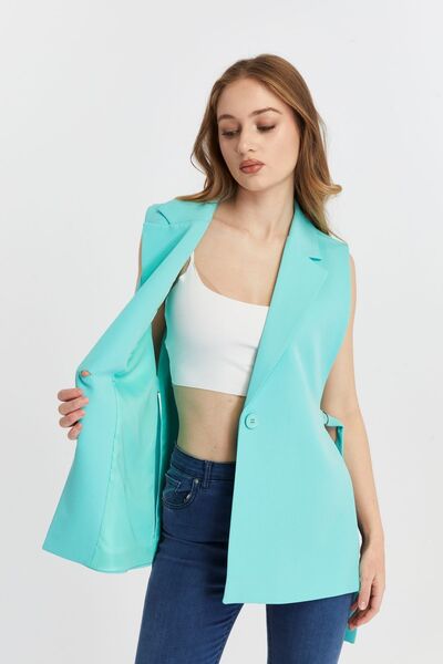 Bolivente Women's Turquoise Regular Lined Woven Vest