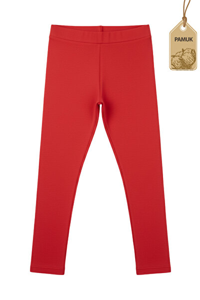 TWOO KİDS Kırmızı Çocuk Tayt - Mevsimlik Rahat Pamuklu Terletmez Kız Çocuk Likralı Uzun Tayt