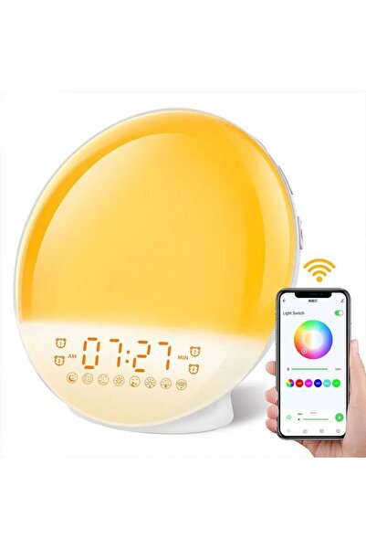 CZAY Dispozitiv Sunete Albe CZAY®,Ceas Desteptator WIFI,Smart App,Lampa Veghe Bebelusi,7 Culori