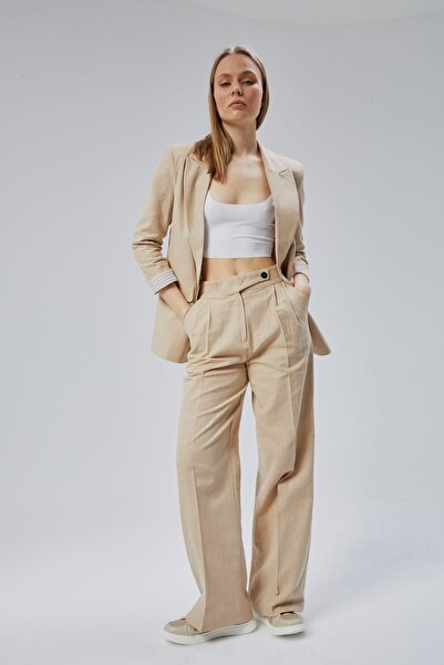 Bolivente Pantaloni țesuți pentru femei cu picior largi în amestec de in