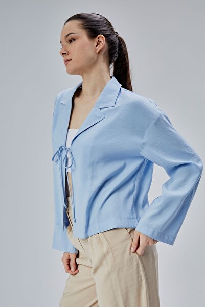 Bolivente Baby Blue Loose Cut Shirt with Lacing Detail