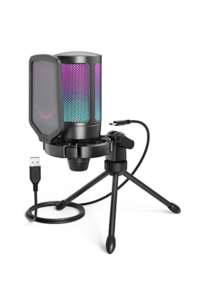 Fifine Gaming Condenser Microphone A6VB, Cardioid, RGB, Streaming, Podcast, USB, Rapid Mute, Pop Fil