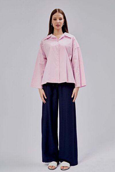 Bolivente Pembe Oversize Poplin Gömlek