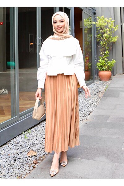 Miyalon Leather Look Pleated Turtle Skirt with Elastic Waist