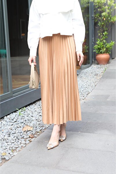 Miyalon Leather Look Pleated Turtle Skirt with Elastic Waist