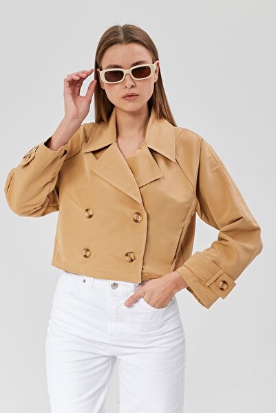 Bolivente Kadın Kruvaze Crop Trençkot