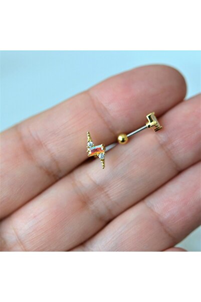 Heppii Gold Cerrahi Çelik Şimşek Modelli Piercing Helix Lob Kıkırdak Tragus