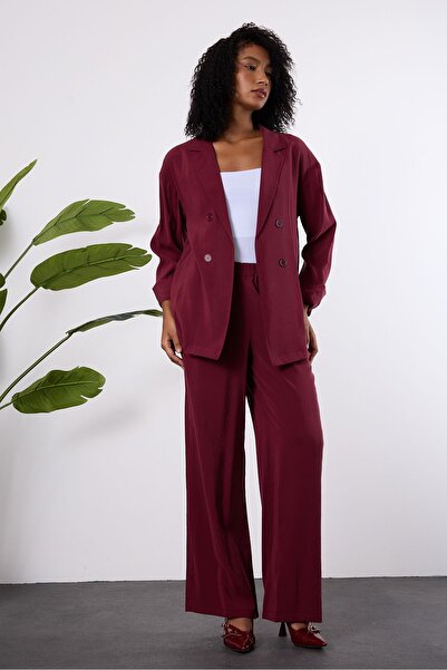 Bolivente Claret Red Regular Elastic Waist Loose Trousers