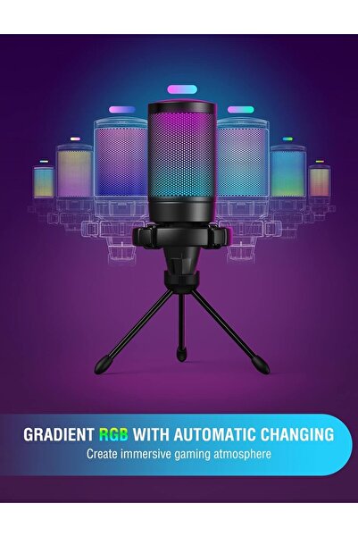 Fifine Gaming Condenser Microphone A6VB, Cardioid, RGB, Streaming, Podcast, USB, Rapid Mute, Pop Fil