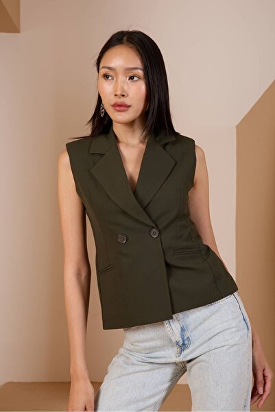 Bolivente Khaki Regular Fit Lined Woven Vest