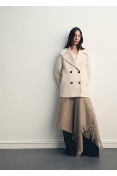 MANGO Woman Yün karışımlı kruvaze palto