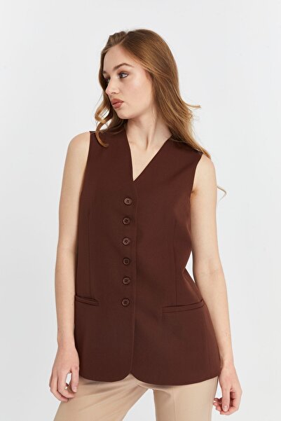 Bolivente Кафяво дамско сако с копчета, подплатено, с тъкан в талията