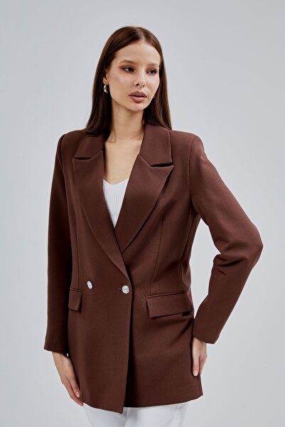 Bolivente Acı Kahve Oversize Dokuma Blazer Ceket