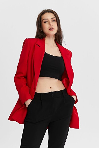 Bolivente Kırmızı Oversize Dokuma Blazer Ceket