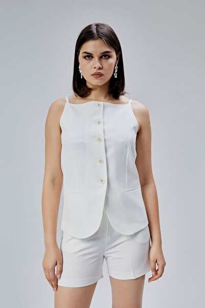 Bolivente Ecru Regular Fit Lined Suspender Vest