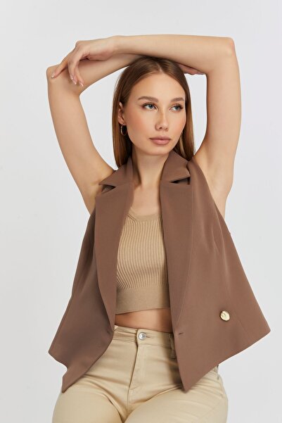 Bolivente Light Brown Regular Fit Lined Woven Vest