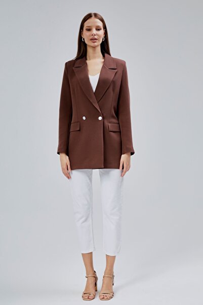 Bolivente Acı Kahve Oversize Dokuma Blazer Ceket