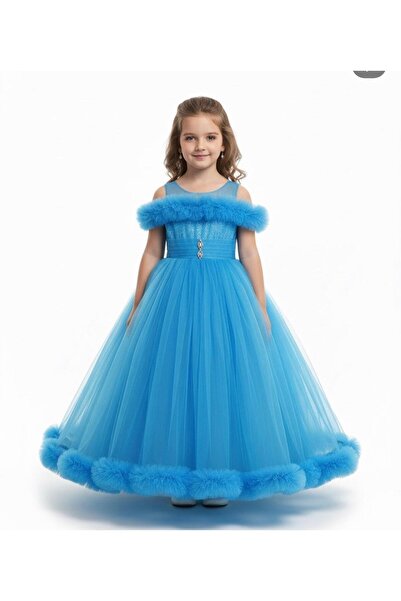 BİLGEN Style KIZ ÇOCUK TARLETAN LI KEMER TEDAYLI DÜŞÜK KOL ŞIK ÖZEL GÜN VE DÜĞÜN KOPMSETTİ ABİYE ELBİSE