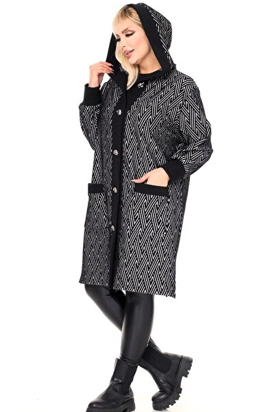 Kheos Pocketed, Collared, Hooded, Comfortable and Flowy, Long Side-Slit, Below-The-Knee, Plus-Size Cardigan