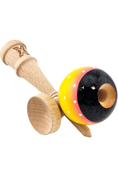 Kendama USA Jucarie Kendama X Originala, Profesionala, Flippy, Super Sticky din Lemn, 18 cm, Galben/Roz/Negru