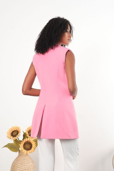 Bolivente Women's Pink Long Double Breasted Woven Vest
