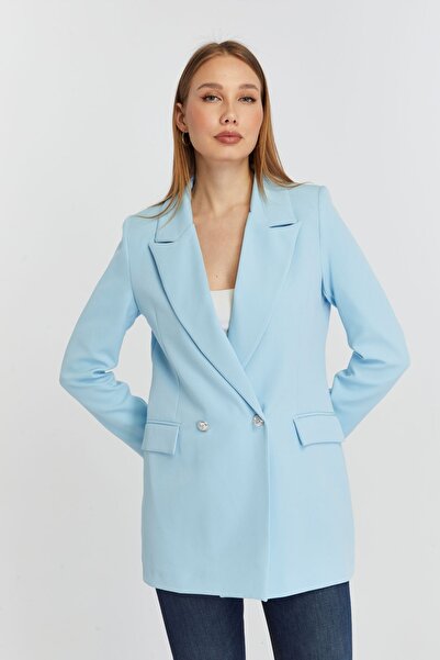Bolivente Turkuaz Oversize Dokuma Blazer Ceket