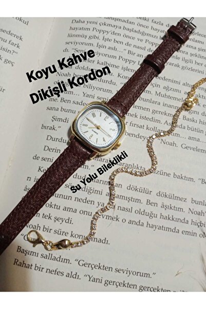 QUARTZ ساعة يد نسائية بتصميم ريترو مينيمال بلون بني داكن مع سوار من ماركة SU ...