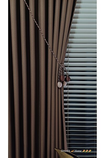 venedik home Brown Milas Linen Background Curtain 1X3 Frequent Pleats Custom Made (4 Bulk Accessories Gift)