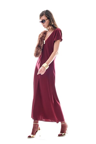 EXPLOSION Saten Gold Aksesuarlı Saten Elbise