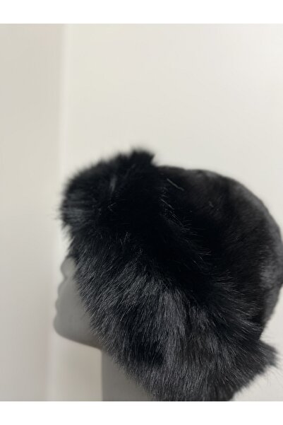 Butik Siyah Kadın Peluş Şapka – Yumuşak Kürk Görünümlü Bere
