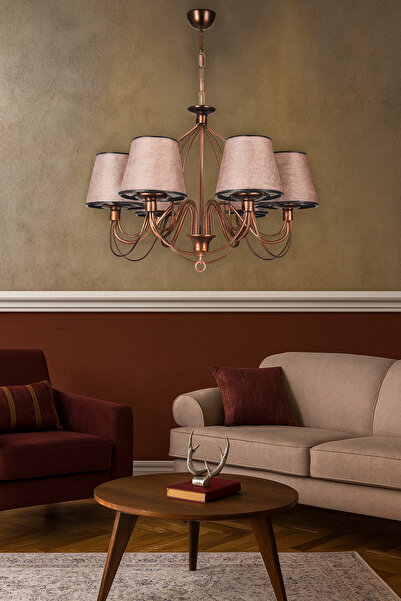 DKP Light Salon Abize Poyraz 6 Lı Abajur Gülkurusu Siyah Bakır Patine Avize Kollu Avize Modern Şık