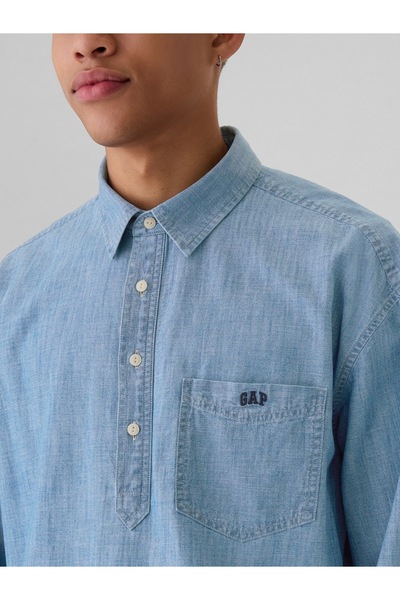 GAP Erkek Mavi Gap Logo Pullover Chambray Gömlek
