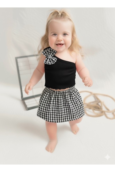 BAHNUR Black Bamerican K Catik Set: Single Sleeve Crop Bottom Top Set