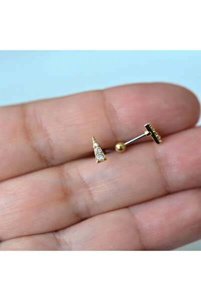 Heppii Gold Cerrahi Çelik Taşlı Mini Üçgen Piercing Helix Lob Kıkırdak Tragus
