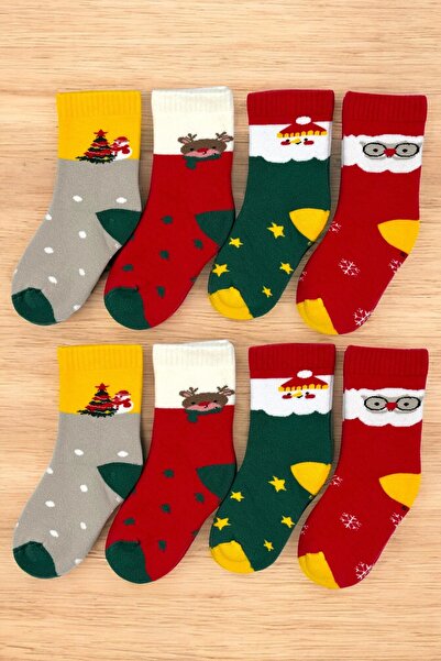 tibo 8 Pairs Toe Seamless Winter Thick Towel Kids Socket Christmas Stocking