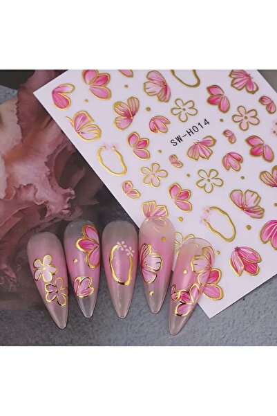 AEÇTASARIM 1 Adet 3d Pembe Çiçekli Tırnak Süsleme Stickerı, Nail Art Süslemeleri
