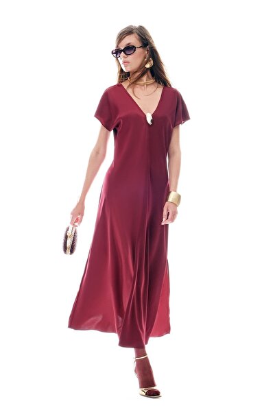 EXPLOSION Saten Gold Aksesuarlı Saten Elbise