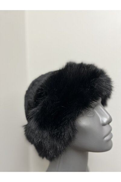 Butik Siyah Kadın Peluş Şapka – Yumuşak Kürk Görünümlü Bere