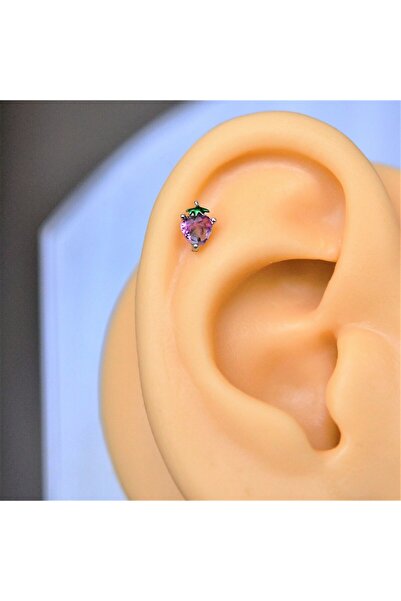 Heppii Gümüş Renkli Cerrahi Çelik Pembe Çilek Piercing Helix Lob Kıkırdak Tragus