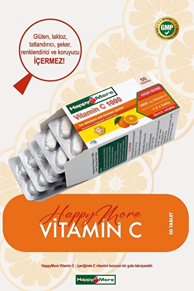happy more Vitamin C içeren Takviye Edici Gıda 50 Tablet