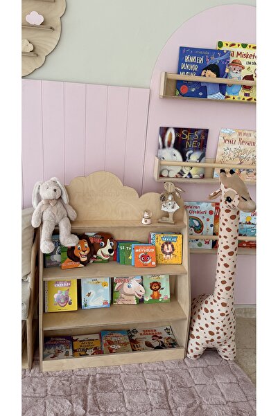 miniminimu çocuk montessori kitaplık %100 doğal huş ağacı