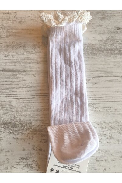 Ekinoks Girl's Knee-High Socks Cotton Ribbed Lace Fragrant Breathable Anti-Sweat Single White