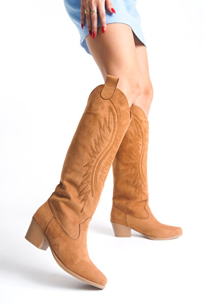 AYS SHOES Kadın Nakışlı Kovboy Western Uzun Çizme