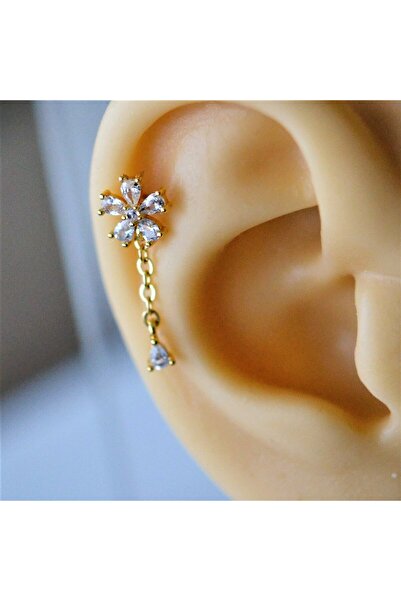 Heppii Cerrahi Çelik Zincir Sallantılı Çiçek Tragus Piercing Helix Kıkırdak Lob
